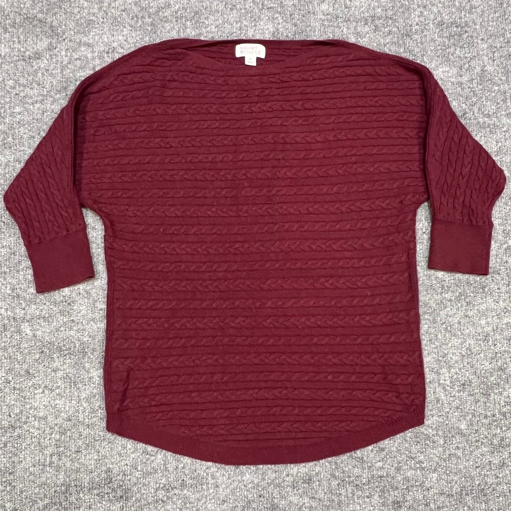 Market & Spruce Sweater Womens XS Burgundy Cable Knit Cashmere Silk Blend - Picture 3 of 9